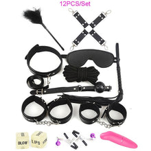 Load image into Gallery viewer, 12PCS BDSM Sex Bondage Set HandCuffs Collars Whip Rope Sex Toys For Couples Women Gay Nipple Clamps Vibrator Anal Butt Plug Tail