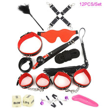 Load image into Gallery viewer, 12PCS BDSM Sex Bondage Set HandCuffs Collars Whip Rope Sex Toys For Couples Women Gay Nipple Clamps Vibrator Anal Butt Plug Tail
