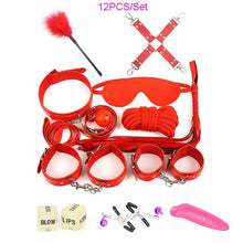 Load image into Gallery viewer, 12PCS BDSM Sex Bondage Set HandCuffs Collars Whip Rope Sex Toys For Couples Women Gay Nipple Clamps Vibrator Anal Butt Plug Tail