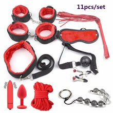Load image into Gallery viewer, Sex Handcuffs Nipple Clamps Whip Mouth Gag Sex Mask Anal Plug Vibrator BDSM Bondage Set Erotic Sex Toys for Woman Men Adult Game